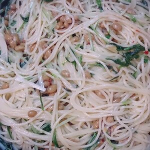 納豆と水菜の和風パスタ